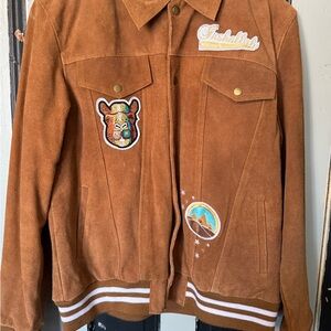 “Inshallah” Brown Suede Jacket with Embroidered Patches